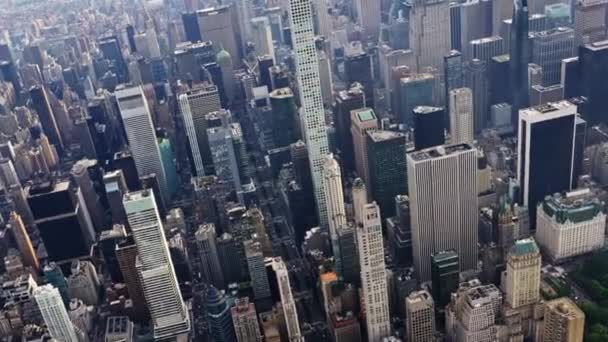 Aerial View New York Manhattan Skyscrapers Filmed Helicopter Urban Cityscape — Stockvideo