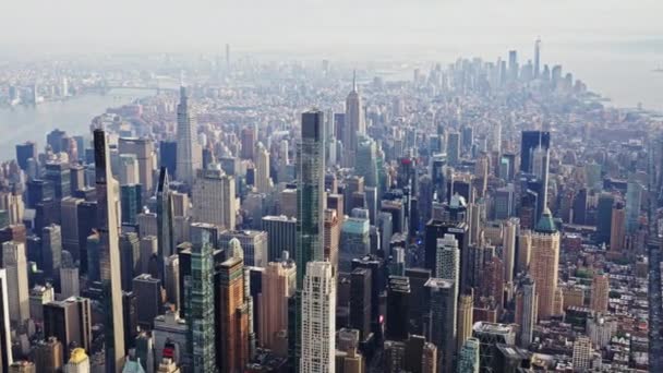 Veduta Aerea Grattacielo Manhattan Girato Elicottero Paesaggio Urbano Ampia Panoramica — Video Stock