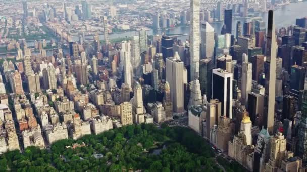 Aerial View New York Manhattan Central Park Filmed Helicopter Urban — 비디오