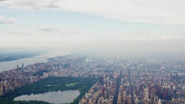 Aerial View New York Manhattan Financial District Filmed Helicopter Urban — 비디오