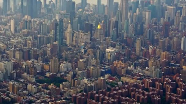 Aerial View New York Manhattan Financial District Filmed Helicopter Sunset — Vídeo de Stock