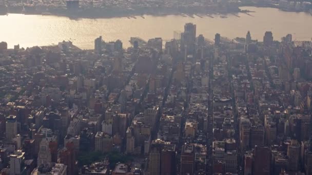 Aerial View New York Manhattan Financial District Filmed Helicopter Sunset — 비디오