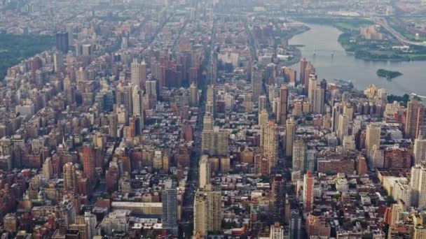 Aerial View New York Manhattan Financial District Filmed Helicopter Urban — 비디오