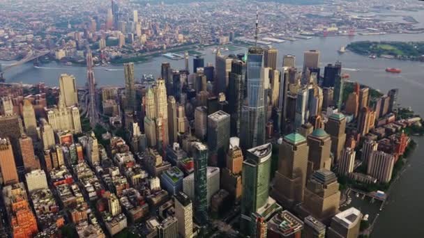 Veduta Aerea Distretto Finanziario New York Manhattan Filmato Elicottero Paesaggio — Video Stock