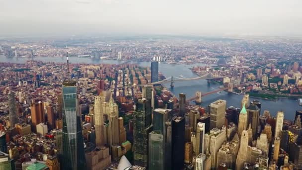 Aerial View New York Manhattan Financial District Filmed Helicopter Urban — Vídeo de stock