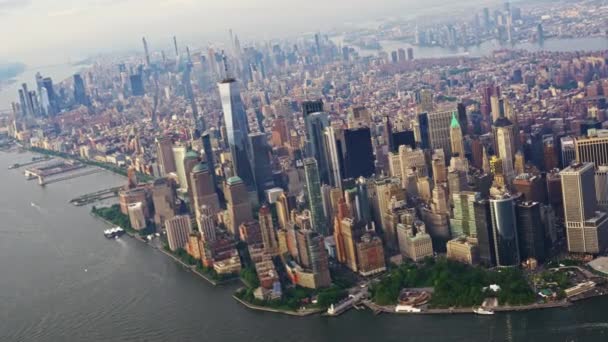 Vue Aérienne Quartier Financier New York Manhattan Filmé Hélicoptère Paysage — Video