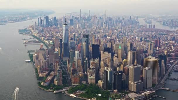 New York Manhattan Finansal Bölgesinin Hava Görüntüsü Bir Helikopterden Çekildi — Stok video