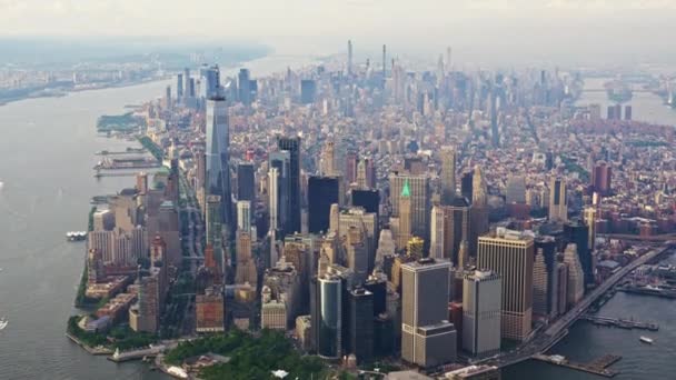 New York Manhattan Finansal Bölgesinin Hava Görüntüsü Bir Helikopterden Çekildi — Stok video