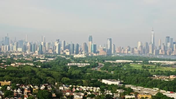 Egy New York Manhattan Skyline Légi Felvételei Helikopterről Városi Városkép — Stock videók