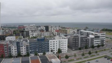 Wide Drone Flight Over City Apartments Of Malmo, Scania, Sweden