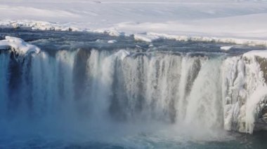 wide tilt down over godafoss waterfall and Skjalfandafljot river, iceland