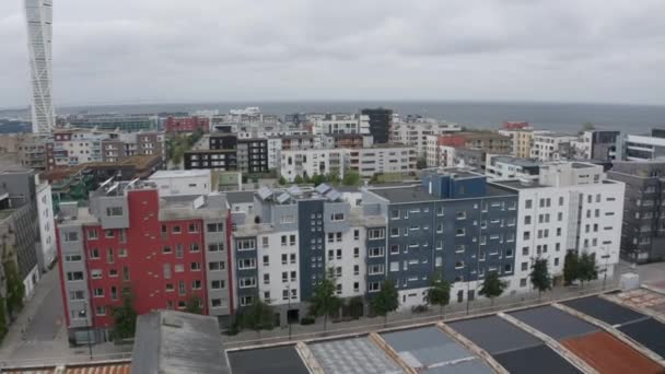 Wide Drone Flight City Apartments Malmo Scania Sweden — ストック動画