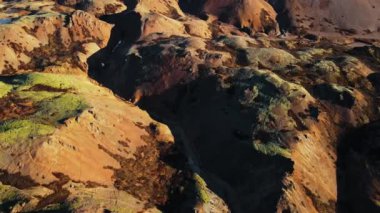 Wide Drone Flight Over Hvannagil Canyon, Iceland
