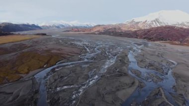 Drone Flight Over Hvannagil Canyon And Estuary Towards Mountains, Iceland
