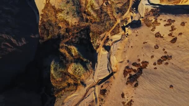 Wide Drone Overhead Flight Hvannagil Canyon Iceland — Stock video