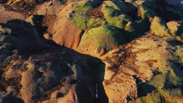 Wide Overhead Drone Flight Descending Hvannagil Canyon Iceland — Video Stock