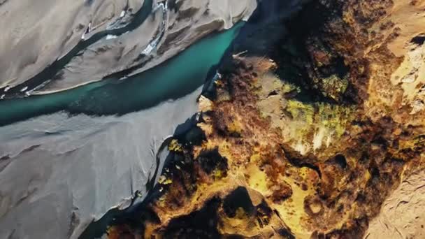 Wide Drone Flight Tilting Hvannagil Estuary Canyon Iceland — Video Stock