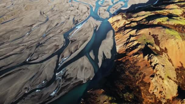 Wide Drone Flight Hvannagil Estuary Canyon Iceland — Video Stock