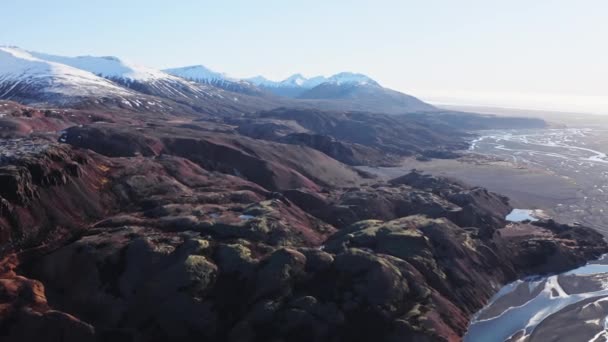 Wide Drone Flight Panning Hvannagil Canyon Mountains Iceland — Vídeos de Stock