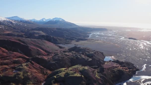 Wide Drone Flight Hvannagil Canyon Mountains Iceland — Vídeos de Stock