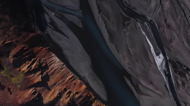 Wide Overhead Drone Flight Hvannagil Canyon Iceland — Vídeos de Stock