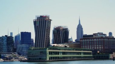 Manhattan Financial District Skyline at Daytime. Beautiful Cityscape of New York. View From the River. Camera Trucking Right