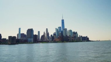 Manhattan Financial District Skyline at Daytime. Beautiful Cityscape of New York. View From the River. Panoramic Shot