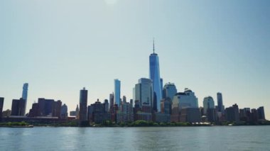 Manhattan Financial District Skyline at Daytime. Beautiful Cityscape of New York. View From the River. Panoramic Shot
