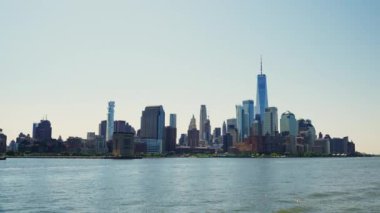 Manhattan Financial District Skyline at Daytime. Beautiful Cityscape of New York. View From the River. Panoramic Shot