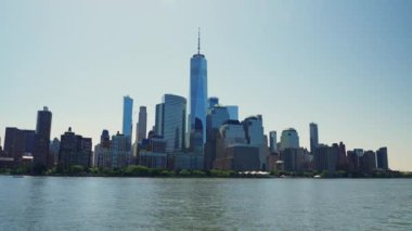 Manhattan Financial District Skyline at Daytime. Beautiful Cityscape of New York. View From the River. Panoramic Shot