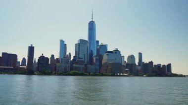 Manhattan Financial District Skyline at Daytime. Beautiful Cityscape of New York. View From the River. Panoramic Shot