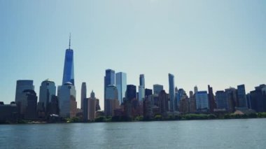Manhattan Financial District Skyline at Daytime. Beautiful Cityscape of New York. View From the River. Panoramic Shot