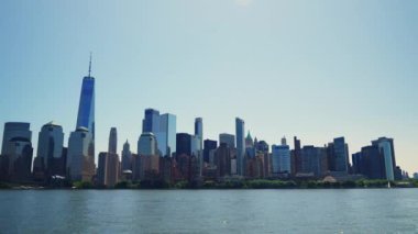 Manhattan Financial District Skyline at Daytime. Beautiful Cityscape of New York. View From the River. Panoramic Shot