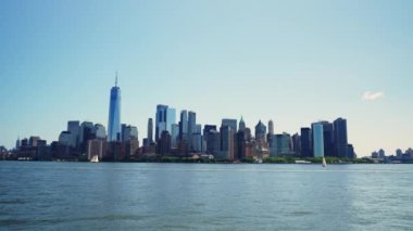 Manhattan Financial District Skyline at Daytime. Beautiful Cityscape of New York. View From the River. Wide Panoramic Shot