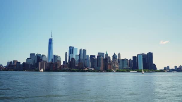 Manhattan Financial District Skyline Daytime Beautiful Cityscape New York View — стоковое видео