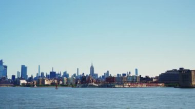Manhattan Financial District Skyline at Daytime. Beautiful Cityscape of New York. View From the River. Wide Panoramic Shot