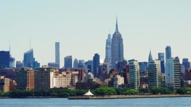 Manhattan Financial District Skyline at Daytime. Beautiful Cityscape of New York. View From the River. Panoramic Shot