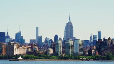 Manhattan Financial District Skyline at Daytime. Beautiful Cityscape of New York. View From the River. Panoramic Shot
