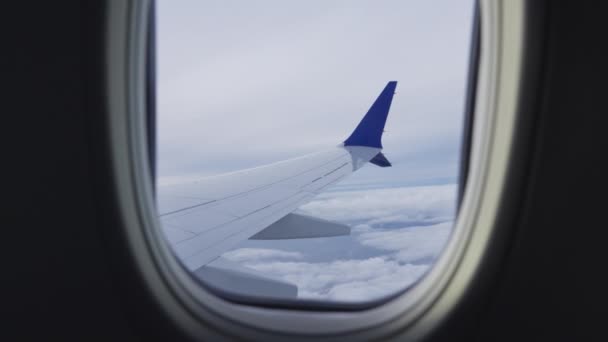 View Plane Window Aircrafts Wing Passing Clouds Flight Beautiful Scenery — Video