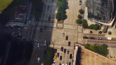 Wide Slow Motion High Angle View Of Traffic In New York City Streets