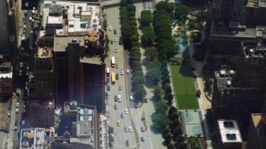Wide Slow Motion High Angle View Of Traffic In New York City Streets