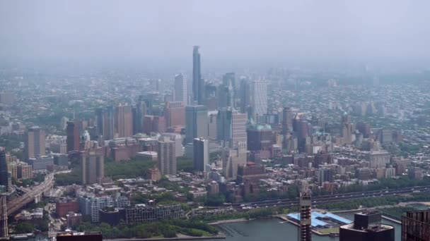 Wide High Angle View Manhattan River — 图库视频影像