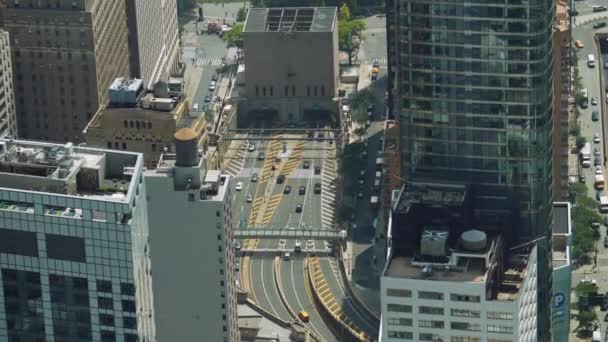 Wide Slow Motion High Angle View Traffic New York City — Stock Video