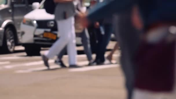 Medium Slow Motion Lockdown Shot Pedestrians Walking Street Crossing New — Vídeo de Stock