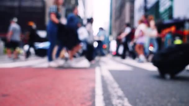 Low Angle Slow Motion Medium Defocussed Lockdown Shot Pedestrians Walking — Stock video
