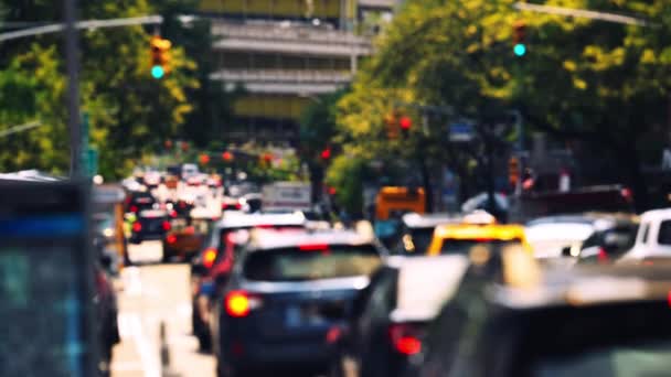 Cars Brake Lights Traffic Light Midtown New York Defocused Cityscape — Video Stock