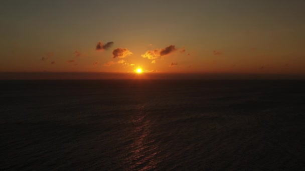 Aerial Calm Sea Bornholm Island Orange Sunset Stunning Seascape Panoramic — Stock videók
