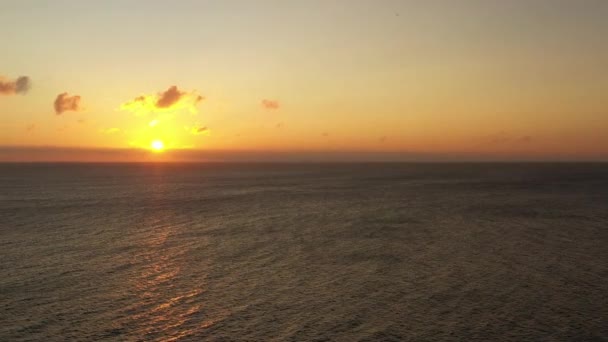 Aerial Calm Sea Bornholm Island Golden Sunset Stunning Seascape Panoramic — Stockvideo