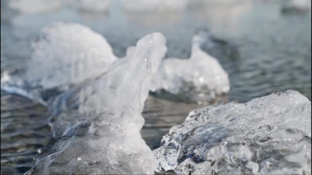 Close Ice Crystals Water Diamond Beach South Coast Iceland Static — Wideo stockowe
