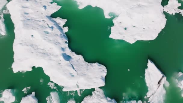 Aerial Ice Formations Jokulsarlon Glacier Lagoon Diamond Beach Iceland Incredible — Stok video